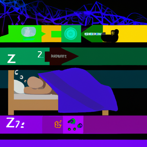 Create an image that depicts the stages of sleep, highlighting the moment when REM sleep occurs. Use colors and shapes to convey the importance of this stage in the sleep cycle