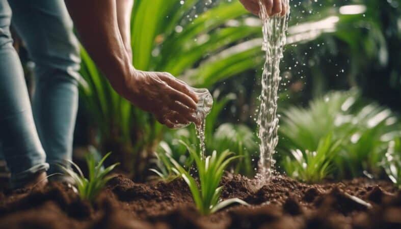 watering the areca palm